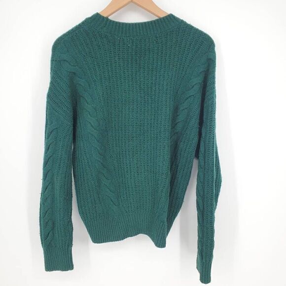 Abercrombie & Fitch Women's Green Cotton Blend Cable Knit Crew Sweater Sizer XS - Picture 5 of 5